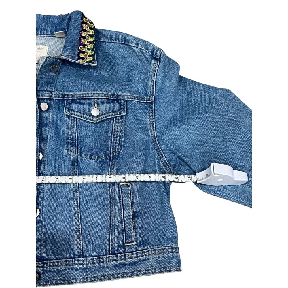 Mardi Gras Festival Women Fringe DenimJacket XL Embellishment Rhinestone Sequin